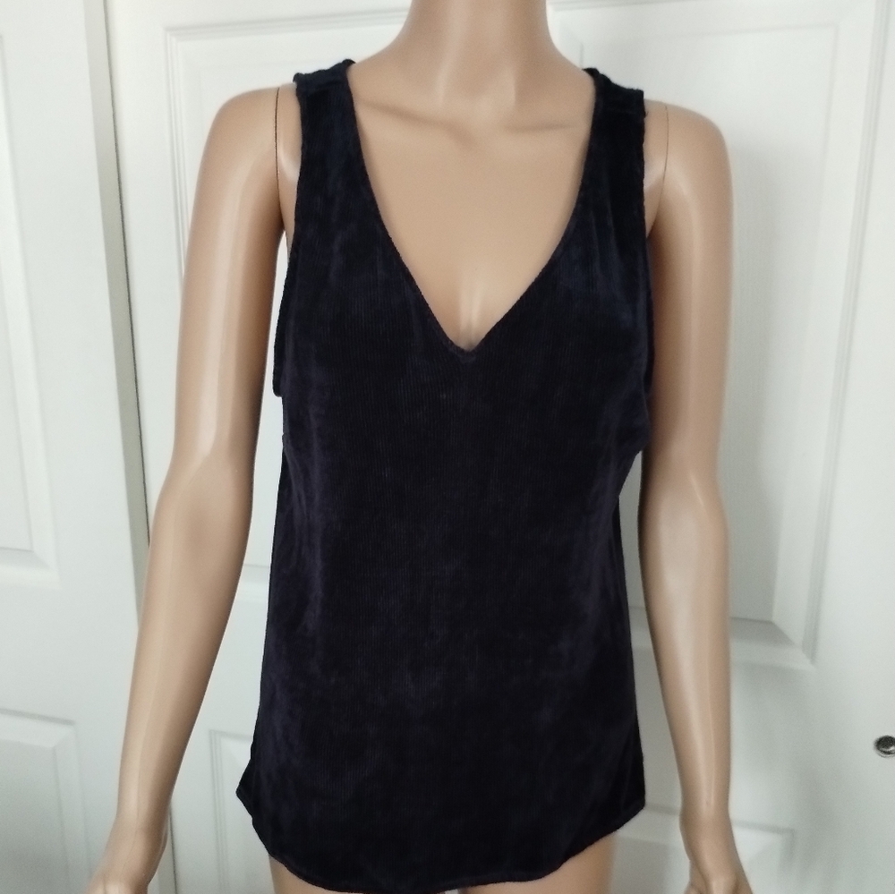 Drew Blue Velvet Silk Sleeveless Top Large